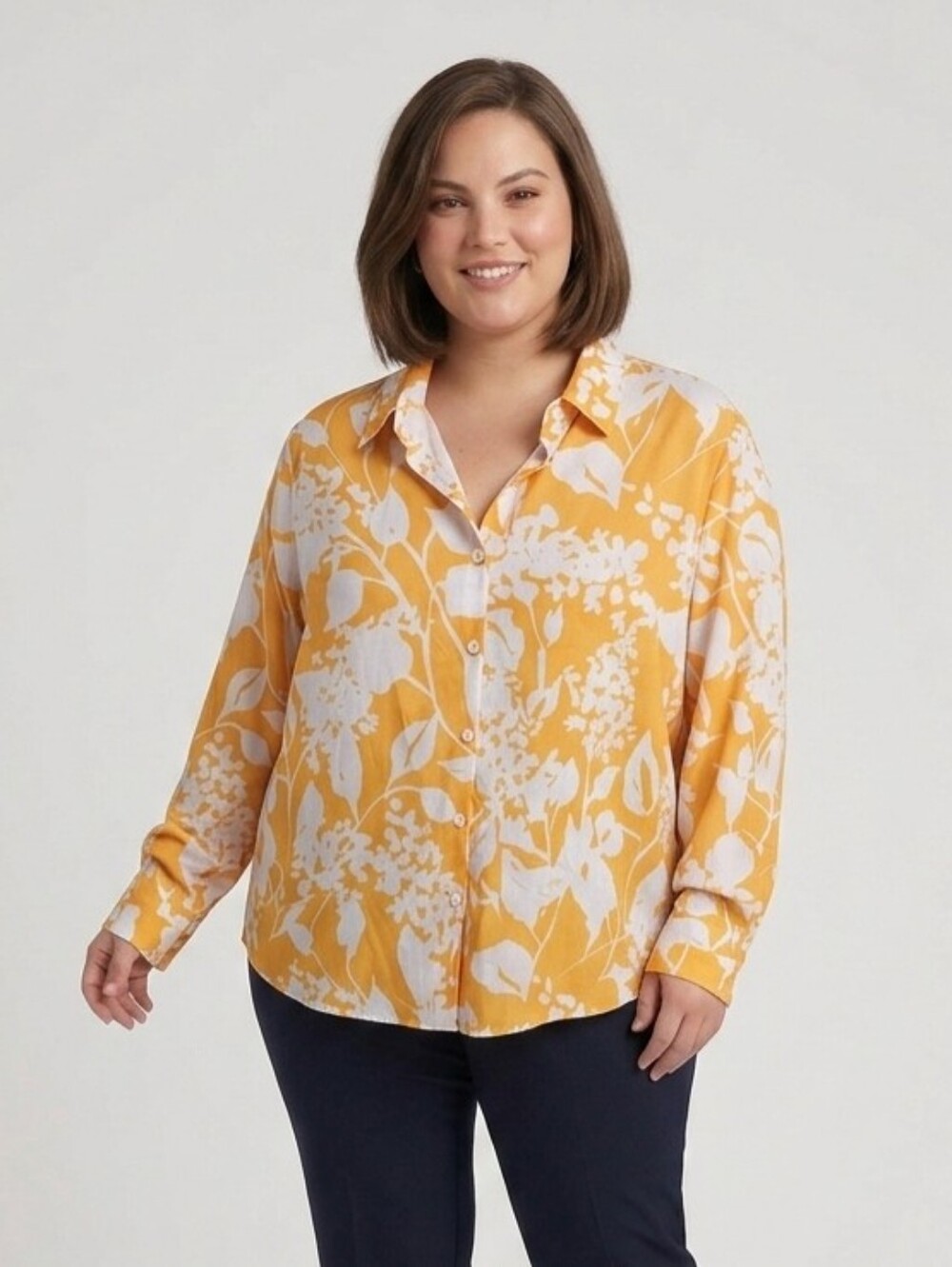 Yellow And White Long Sleeve Blouse